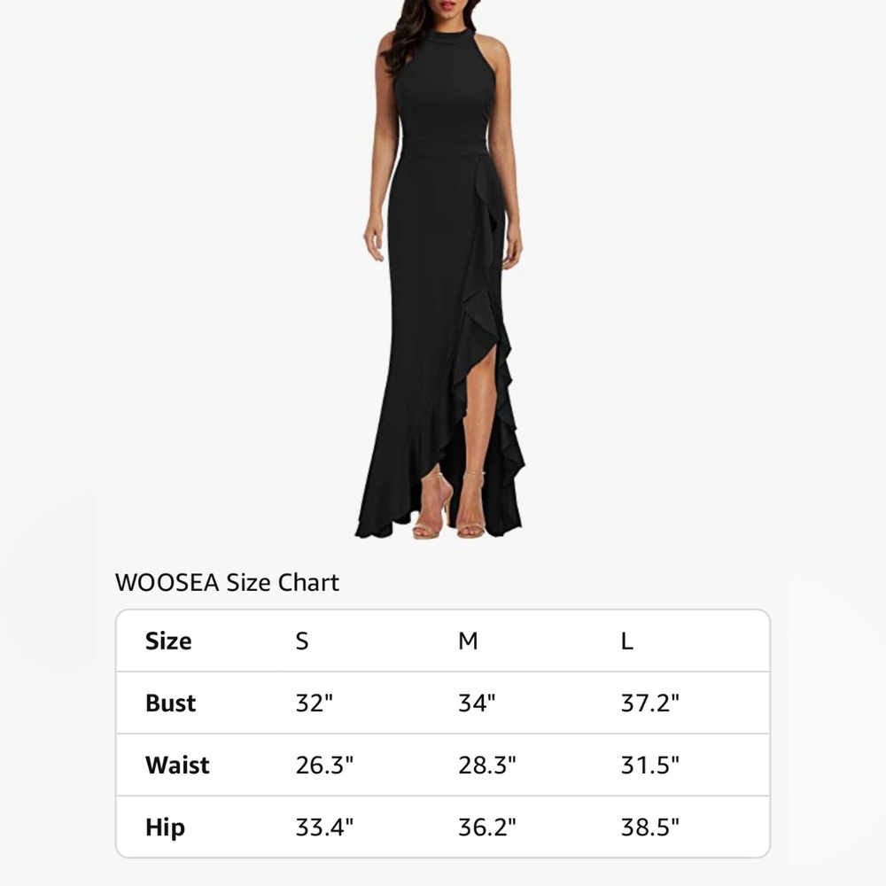 Black Halter Evening Gown w/ Rhinestone Crystal Belt – Formal Maxi Dress - Picture 3 of 7